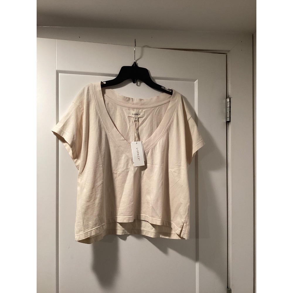 L*Space West Coast Top Cream V-Neck Cotton T-Shirt XL WECTP24 Tap NWT